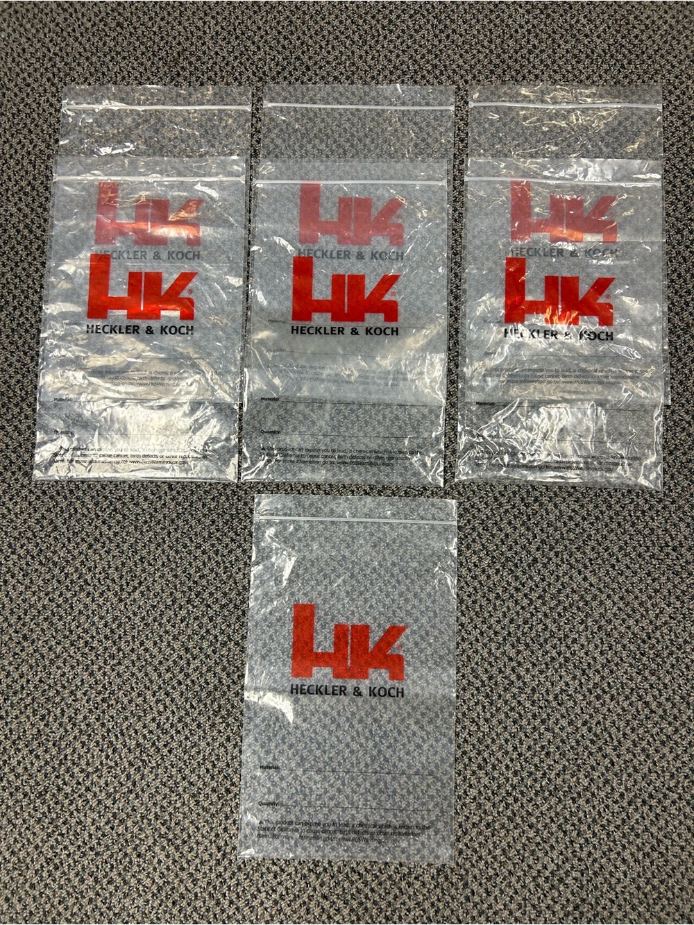 Heckler & Koch HK Factory Parts Logo Zip Bags – Clear – Lot of 7